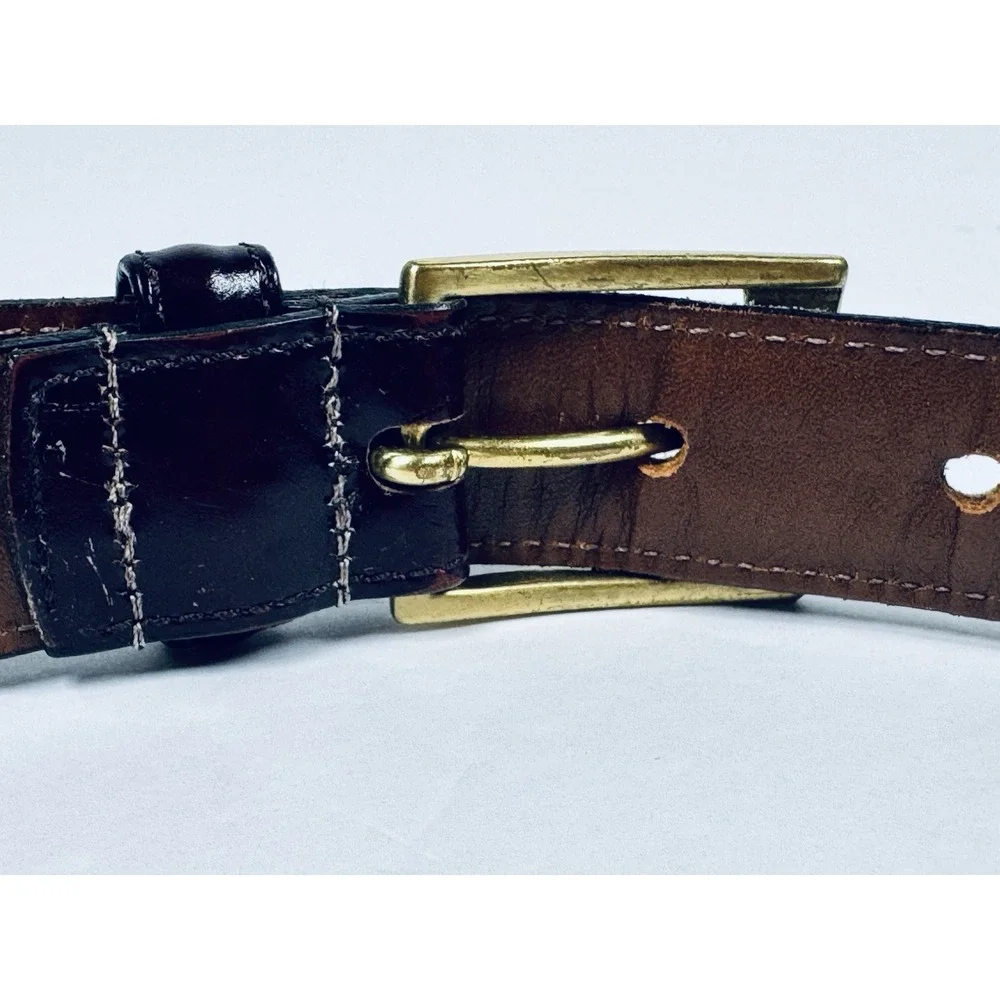 Dooney Bourke Belt Men 36 Brown Leather Wellington Calf Made in USA Brass Buckle